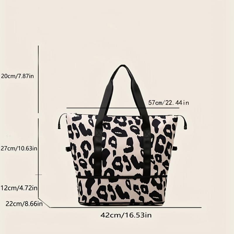 Leopard Print Foldable Duffle Bag Luggage Storage Carry On Travel Weekender Bag