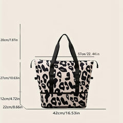 Leopard Print Foldable Duffle Bag Luggage Storage Carry On Travel Weekender Bag