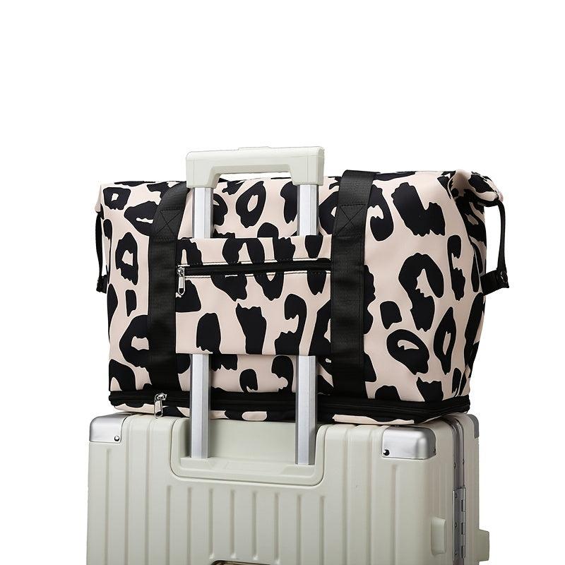 Leopard Print Foldable Duffle Bag Luggage Storage Carry On Travel Weekender Bag