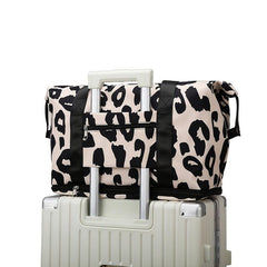 Leopard Print Foldable Duffle Bag Luggage Storage Carry On Travel Weekender Bag
