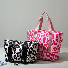 Leopard Print Foldable Duffle Bag Luggage Storage Carry On Travel Weekender Bag