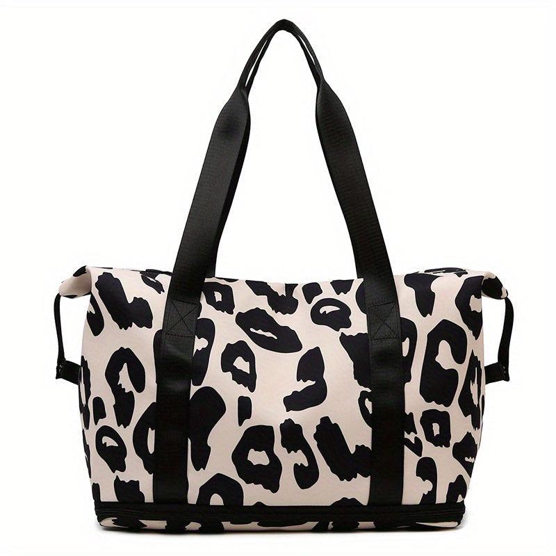 Leopard Print Foldable Duffle Bag Luggage Storage Carry On Travel Weekender Bag