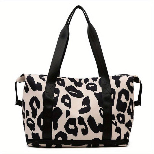 Leopard Print Foldable Duffle Bag Luggage Storage Carry On Travel Weekender Bag