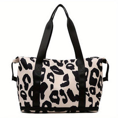 Leopard Print Foldable Duffle Bag Luggage Storage Carry On Travel Weekender Bag