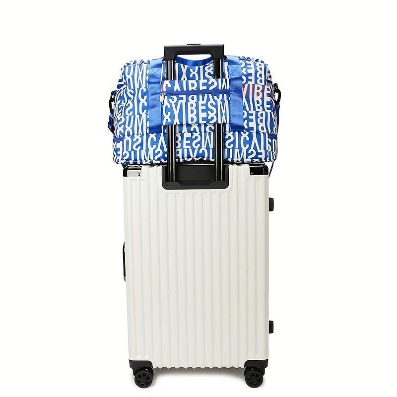 Stylish Letter Animals Pattern Duffle Bag Lightweight Zipper Luggage