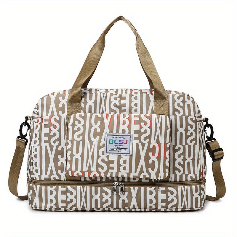 Stylish Letter Animals Pattern Duffle Bag Lightweight Zipper Luggage