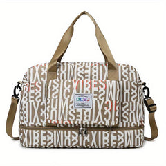 Stylish Letter Animals Pattern Duffle Bag Lightweight Zipper Luggage