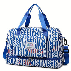 Stylish Letter Animals Pattern Duffle Bag Lightweight Zipper Luggage