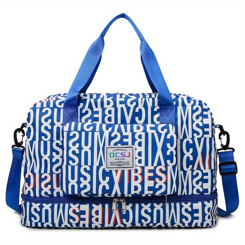 Stylish Letter Animals Pattern Duffle Bag Lightweight Zipper Luggage