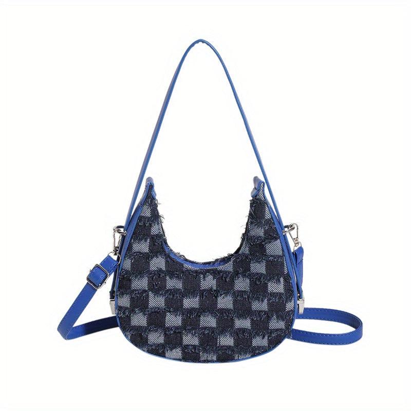 Plaid Pattern Crescent Bag Tassel Decor Underarm Bag