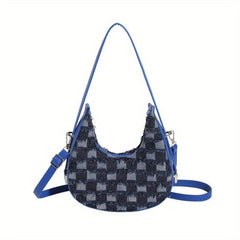 Plaid Pattern Crescent Bag Tassel Decor Underarm Bag
