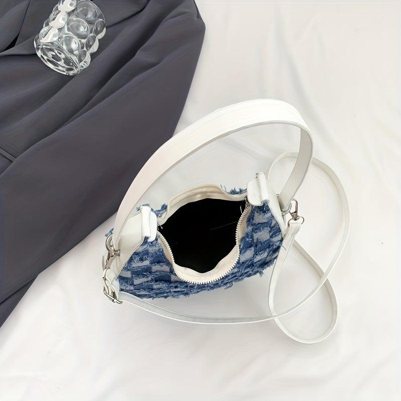 Plaid Pattern Crescent Bag Tassel Decor Underarm Bag