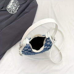 Plaid Pattern Crescent Bag Tassel Decor Underarm Bag