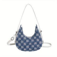 Plaid Pattern Crescent Bag Tassel Decor Underarm Bag