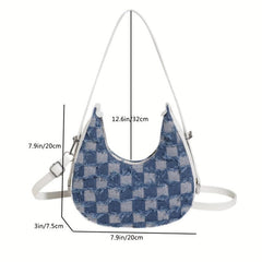 Plaid Pattern Crescent Bag Tassel Decor Underarm Bag
