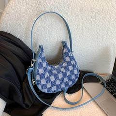 Plaid Pattern Crescent Bag Tassel Decor Underarm Bag