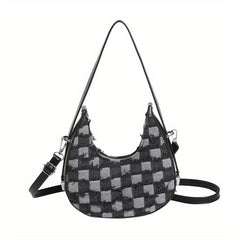 Plaid Pattern Crescent Bag Tassel Decor Underarm Bag