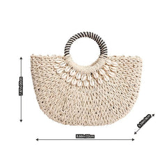 Shell Decor Straw Handbag Top handle Summer Beach Bag Women's Woven Basket Bag