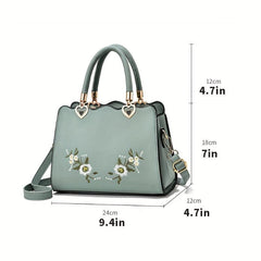 Floral Embroidered Crossbody Bag Faux Leather HandBag Shoulder Bag