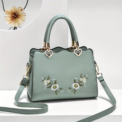 Floral Embroidered Crossbody Bag Faux Leather HandBag Shoulder Bag