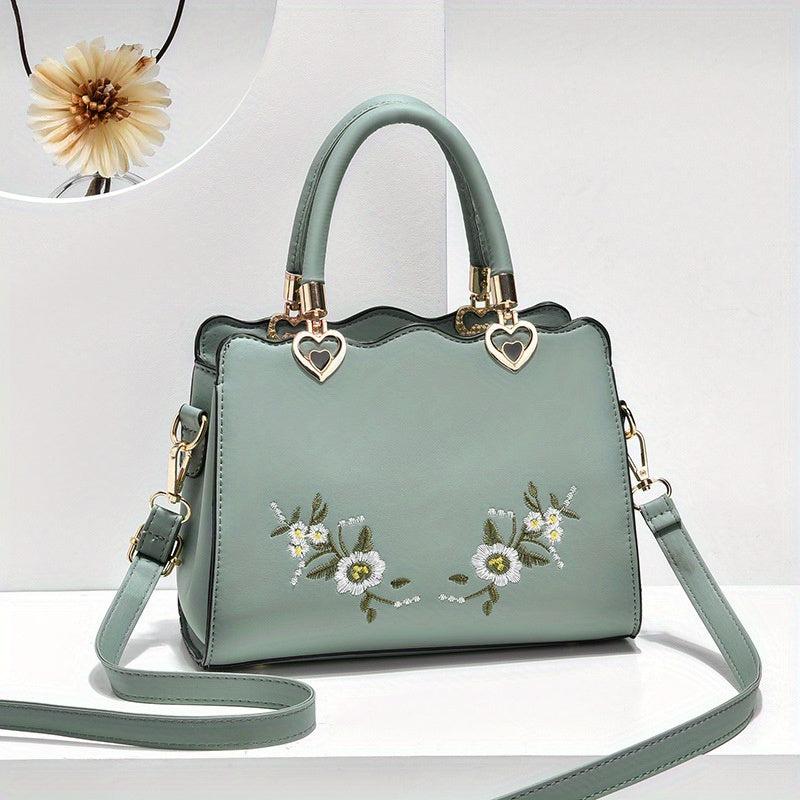 Floral Embroidered Crossbody Bag Faux Leather HandBag Shoulder Bag