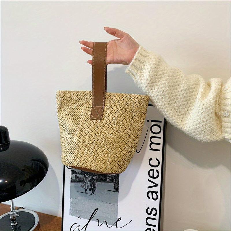 Minimalist Straw Satchel Bag Lightweight Woven Summer Bag