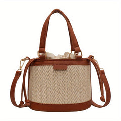 Straw Woven Handheld Crossbody Bucket Bag Summer Beach Bag