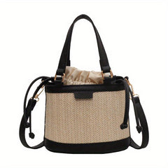 Straw Woven Handheld Crossbody Bucket Bag Summer Beach Bag