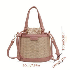 Straw Woven Handheld Crossbody Bucket Bag Summer Beach Bag