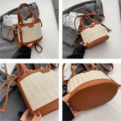 Straw Woven Handheld Crossbody Bucket Bag Summer Beach Bag