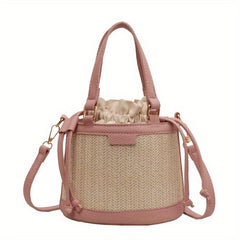 Straw Woven Handheld Crossbody Bucket Bag Summer Beach Bag