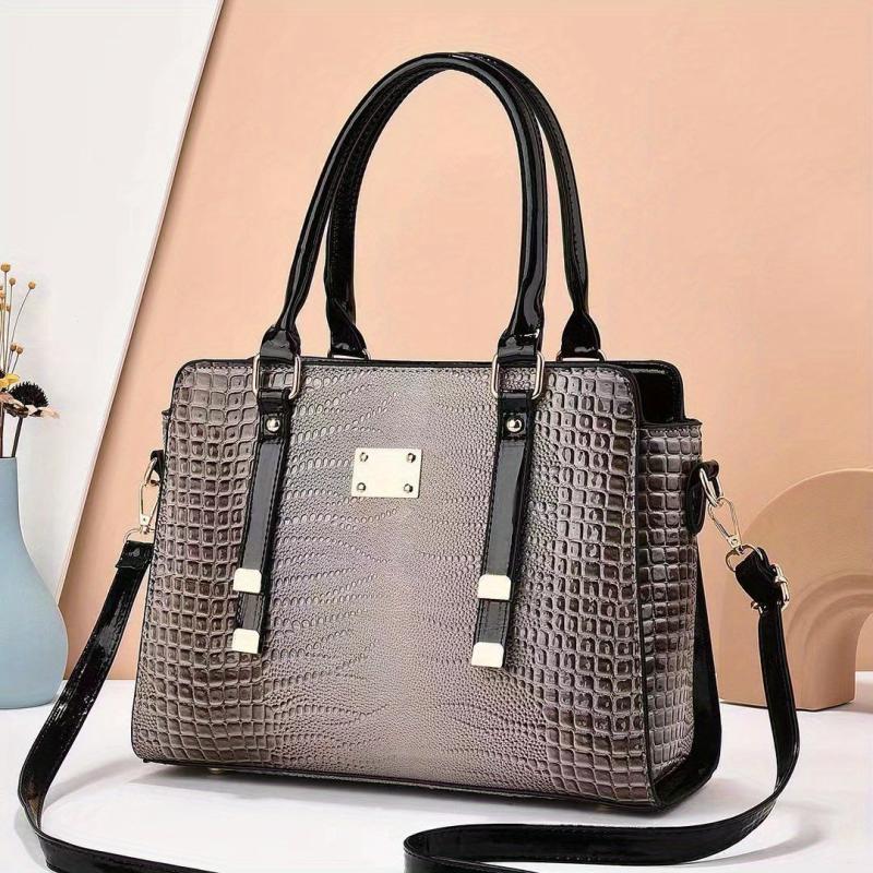 Crocodile Pattern Handbag Satchel Top Handle Large Tote Bag