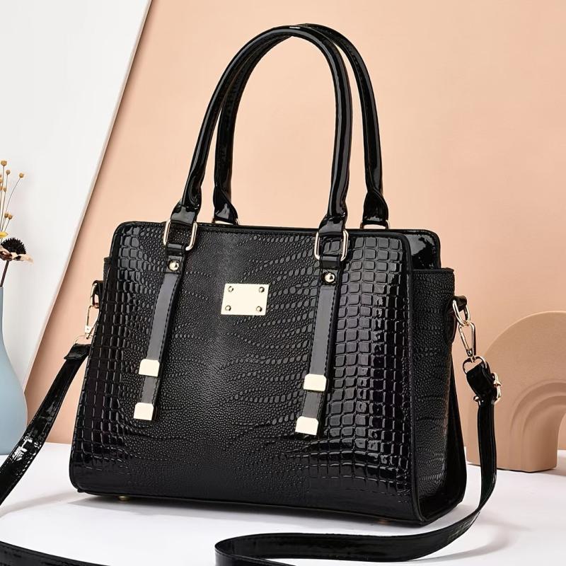 Crocodile Pattern Handbag Satchel Top Handle Large Tote Bag