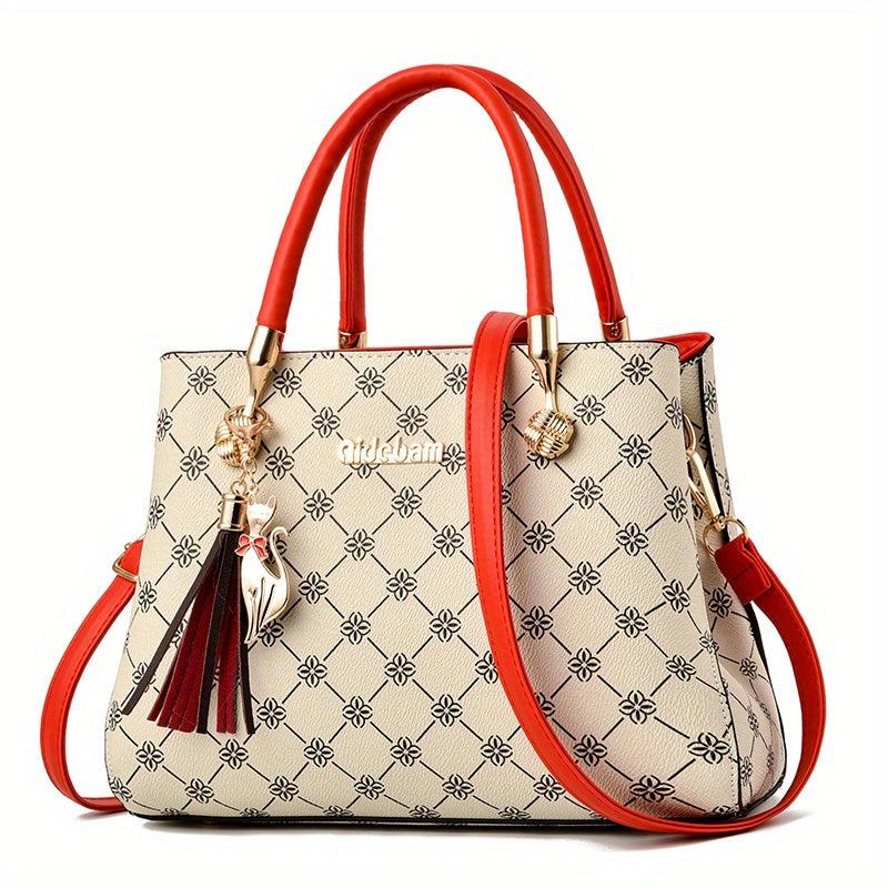 Retro Pattern Crossbody Satchel Bag PU Leather Textured Handbag