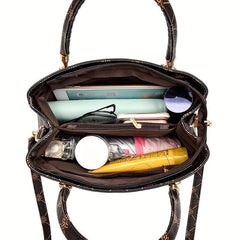 Retro Pattern Crossbody Satchel Bag PU Leather Textured Handbag