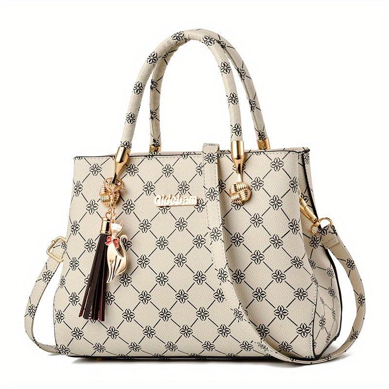 Retro Pattern Crossbody Satchel Bag PU Leather Textured Handbag