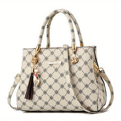 Retro Pattern Crossbody Satchel Bag PU Leather Textured Handbag