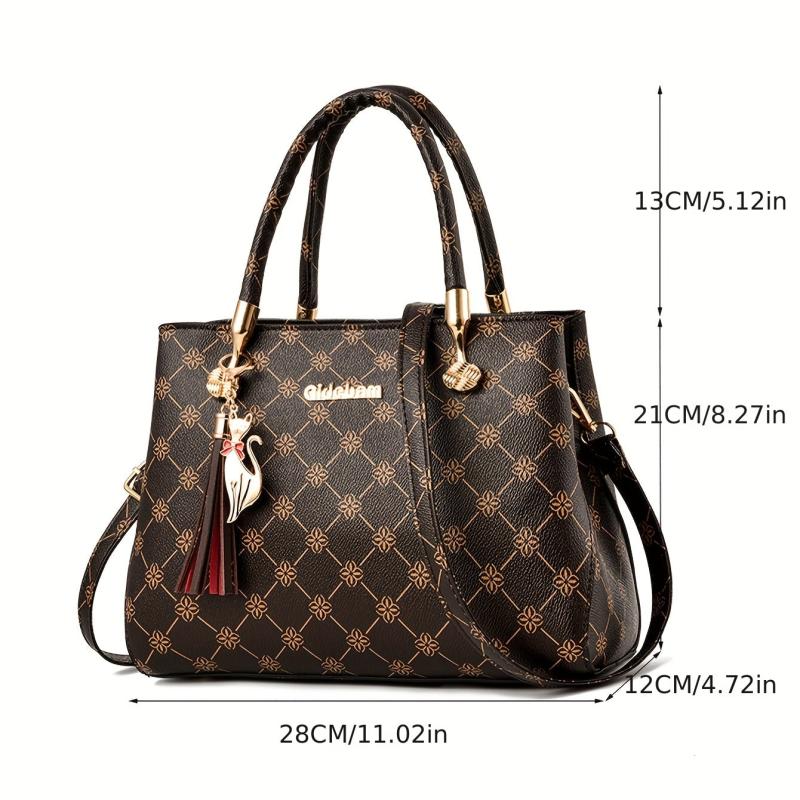 Retro Pattern Crossbody Satchel Bag PU Leather Textured Handbag