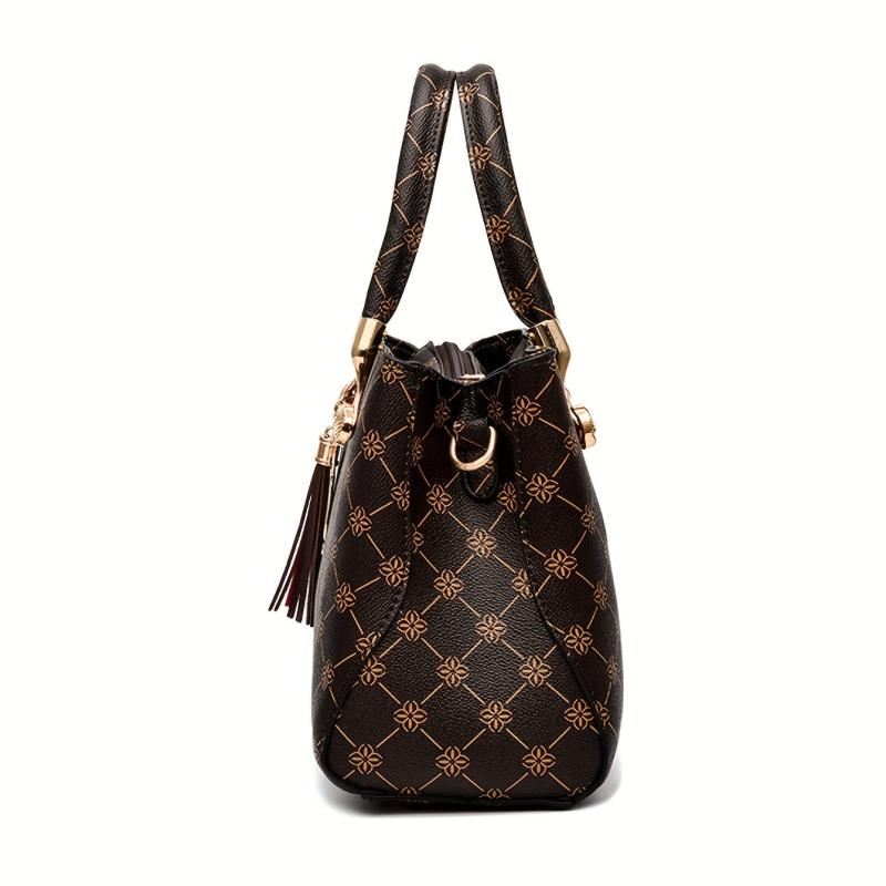 Retro Pattern Crossbody Satchel Bag PU Leather Textured Handbag