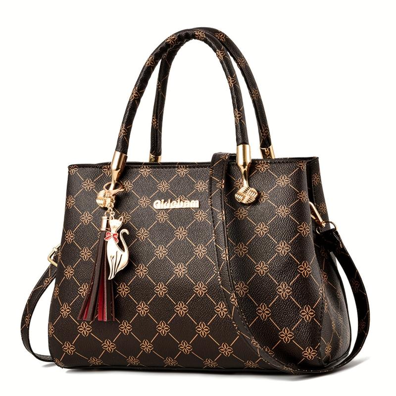 Retro Pattern Crossbody Satchel Bag PU Leather Textured Handbag