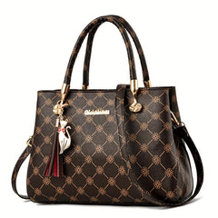 Retro Pattern Crossbody Satchel Bag PU Leather Textured Handbag