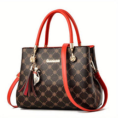 Retro Pattern Crossbody Satchel Bag PU Leather Textured Handbag