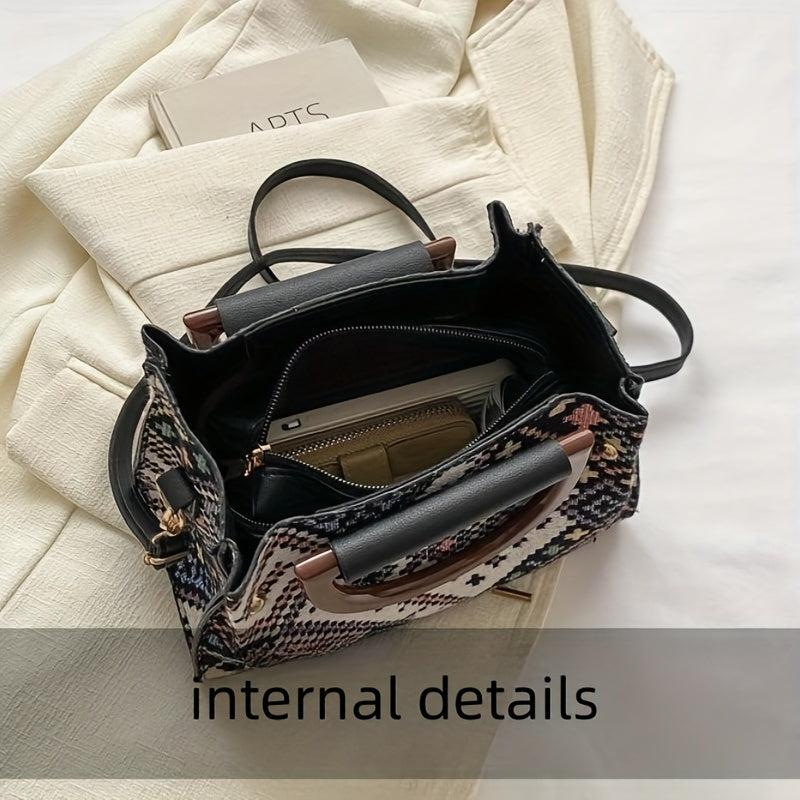 Ethnic Style Plaid Top Handle Satchel Crossbody Bag