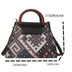 Ethnic Style Plaid Top Handle Satchel Crossbody Bag