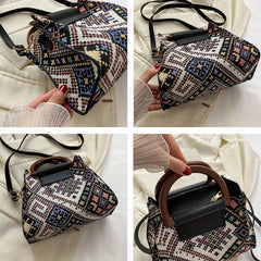 Ethnic Style Plaid Top Handle Satchel Crossbody Bag