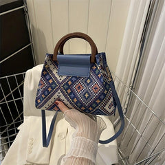 Ethnic Style Plaid Top Handle Satchel Crossbody Bag