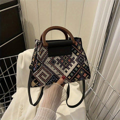 Ethnic Style Plaid Top Handle Satchel Crossbody Bag