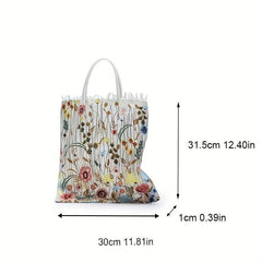 Embroidered Flower Pattern Mesh Handbag Lightweight Shopping Bag