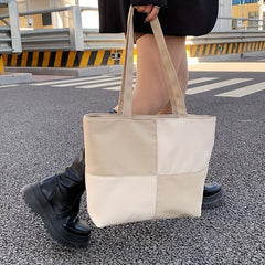 Colorblock Large Capacity Tote Shoulder Hobo Bag for Commute & School