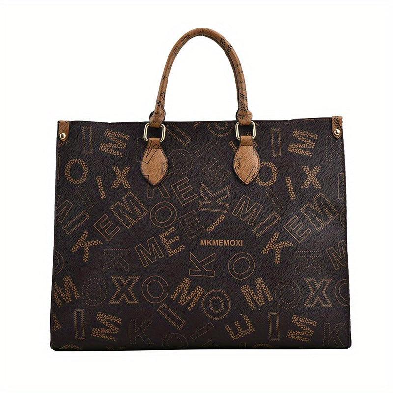 Vintage Letter Pattern Tote Bag Large Capacity Women's Satchel For Work